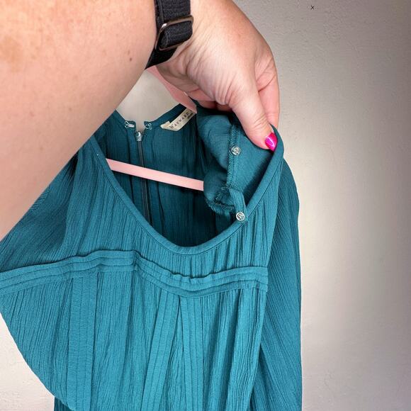 eShakti Wayward Fancies Rayon Crinkle Corset Style Teal Long Sleeve Midi Dress L - Picture 6 of 14